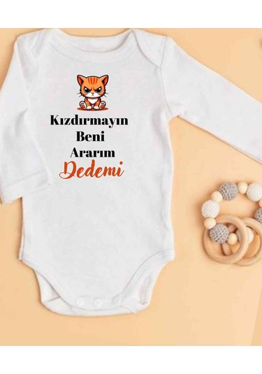 Lupi İsimli Zıbın Yazılı Bebek Zıbın Fil Dişi-açık İndigo Beyaz