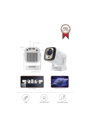 Torima Hy260 Pro Mini Beyaz Taşınabilir Sinema Projektörü Ev Sineması Android Akıllı Projeksiyon