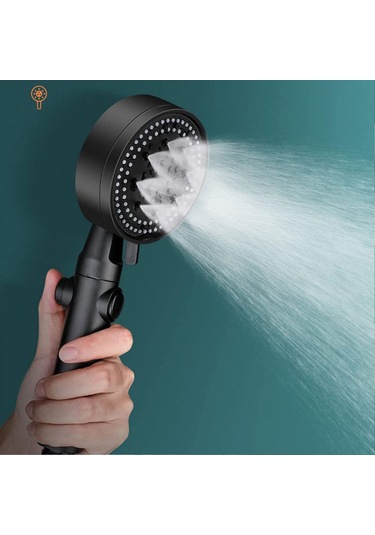 Yifomall 5 Modlu Basınçlı Duş Başlığı - Siyah Abs Plastik + Silikon, Kolay Kurulum, Evrensel Uyumlu G1/2 Siyah
