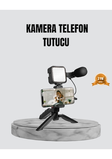 Techmrt Telefon Video Çekim Kiti Led Aydınlatma Mikrofon Tripodlu Tam Set Çok Renkli