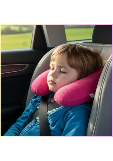 Pembe Polar Araç Boyun Yastığı 35x28 Cm Araba Otobüs Uçak Ev Ofis Seyahat Ve Yolculuk Yastığı Sarı