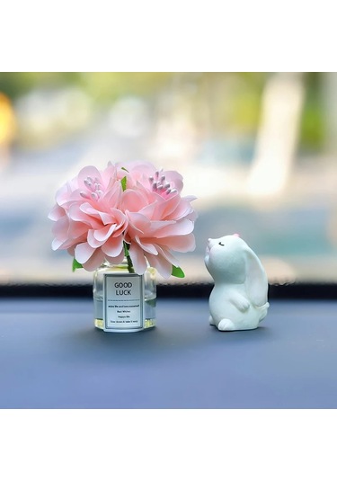 Sevimli Gül Vazo Tavşan Araba Iç Dekorasyon Süslemeleri Otomobil Merkezi Whıte 1 Piece Set