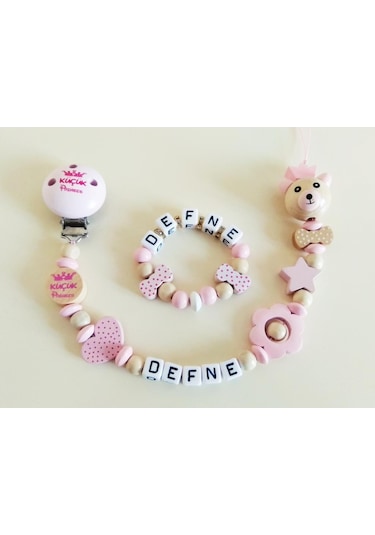 İsimli Emzik Zinciri Ve Bebek Bileklik - Bebek Bez045 Pembe