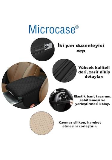 Microcase Araç Merkezi Konsol Kapağı Capitone Deri Araç Kol Dayama Yastığı Depolama Cepli - Al5395 Taba