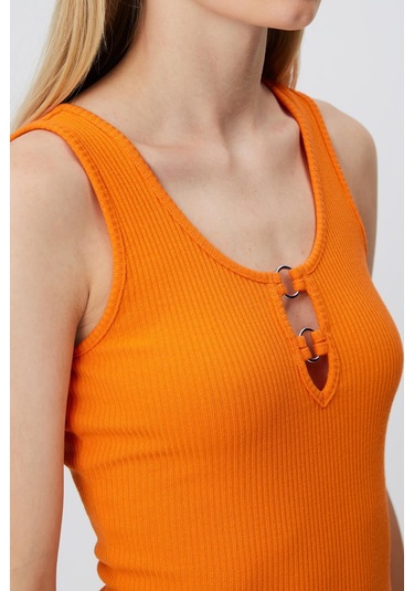 HALKA APLİKELİ ASKILI ELBİSE TURUNCU Turuncu