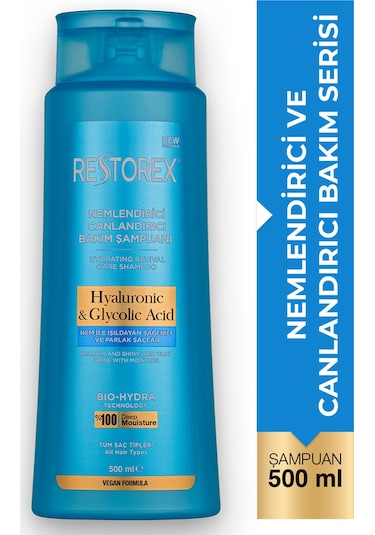 Restorex Hydra Nemlendirici Canlandırıcı Bakım Şampuanı 500 Ml - Hyaluronik Asit, Glikoik Asit