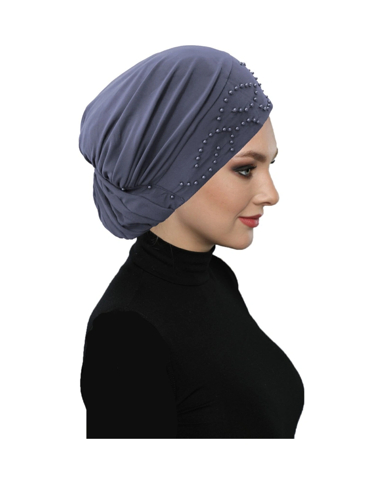 Topuzlu Koyu Gri Hazır Türban Tesettür Bone Koyu Gri