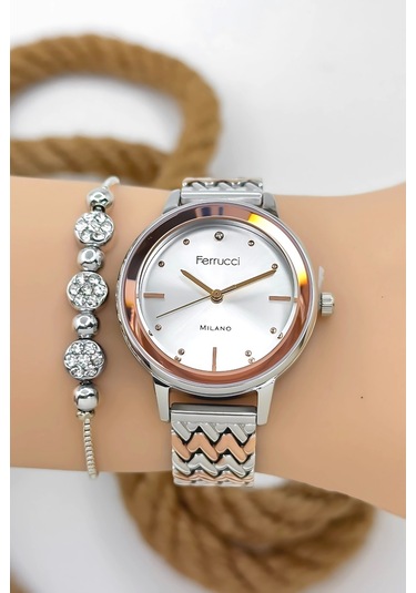 Ferrucci Çelik Kordon & Şık Tasarım, Kadın Kol Saati, 3atm Suya Dayanıklı Rose-gümüş Sdfer154 Çok Renkli