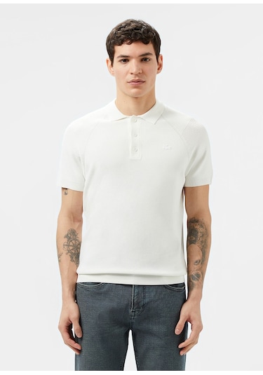 Lacoste Kısa Kollu Polo Yaka Regular Fit Erkek Triko Örme T-shirt Beyaz