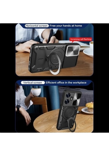 My Topped Realme C55 4g Tpu+pc Kılıf, Manyetik Tutucu, Cam Korumalı, Lens Koruma, Tam Uyumlu Kılıf