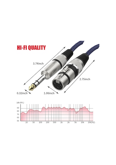 12m Blue And Black Net Trs 6.35mm Male To Caron Female Microphone Xlr Balance Cable