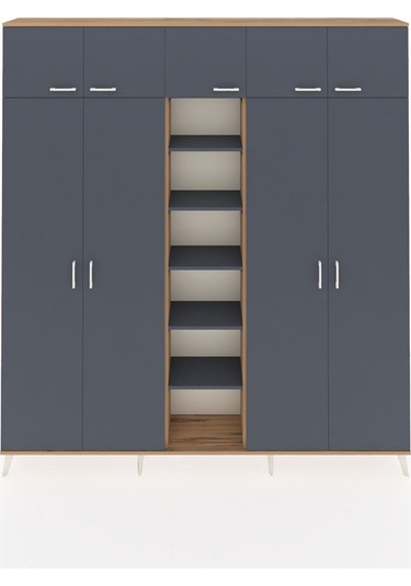 Arges Dolap 12 Raflı 9 Kapaklı 2 Askılı 220x30x243 Çam-antrasit/antrasit Antrasıt/antrasıt