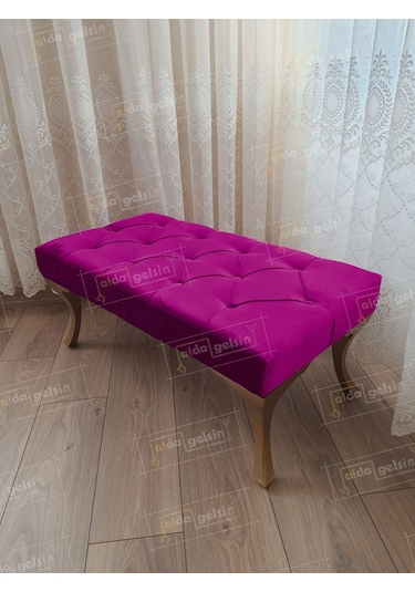 Kapitoneli Ayak Ucu Kapı Önü Antre Bench Puf Gold Ayak 120 45 Turuncu