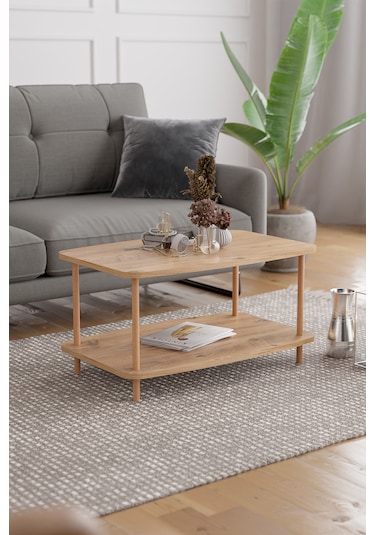 Orta Sehpa Ahşap Ayaklı Sehpa İki Raflı Sehpa-çam