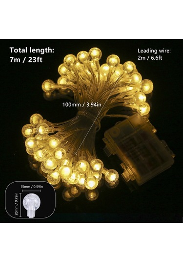 Monyee 7m 50 Led Işık Zinciri 8 Mod 11 Parlaklık Zamanlayıcı Fonksiyonu Ip65 Su Geçirmez 3xaa Pil Dahil Değil Islak Beyaz Ev Ve Dış Mekan Dekoru Beyaz