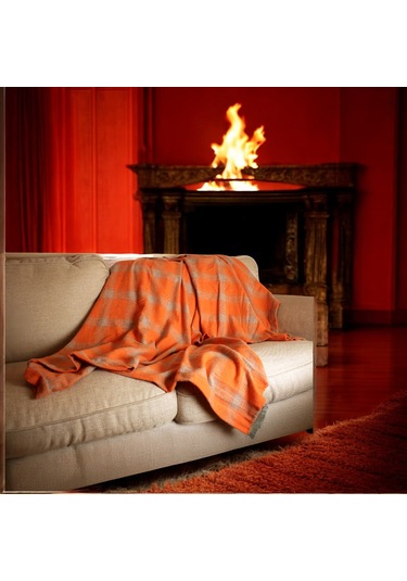 Ekose Oduncu Battaniye 150 200 Turuncu