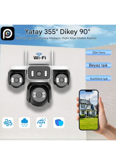 Hieasy 8mp 4 Kameralı Wifi 16x Zoom Hieasy Gece Görüş Çift Yönlü Ses Uzaktan İzleme Kişi Takibi Türkçe Es-5804