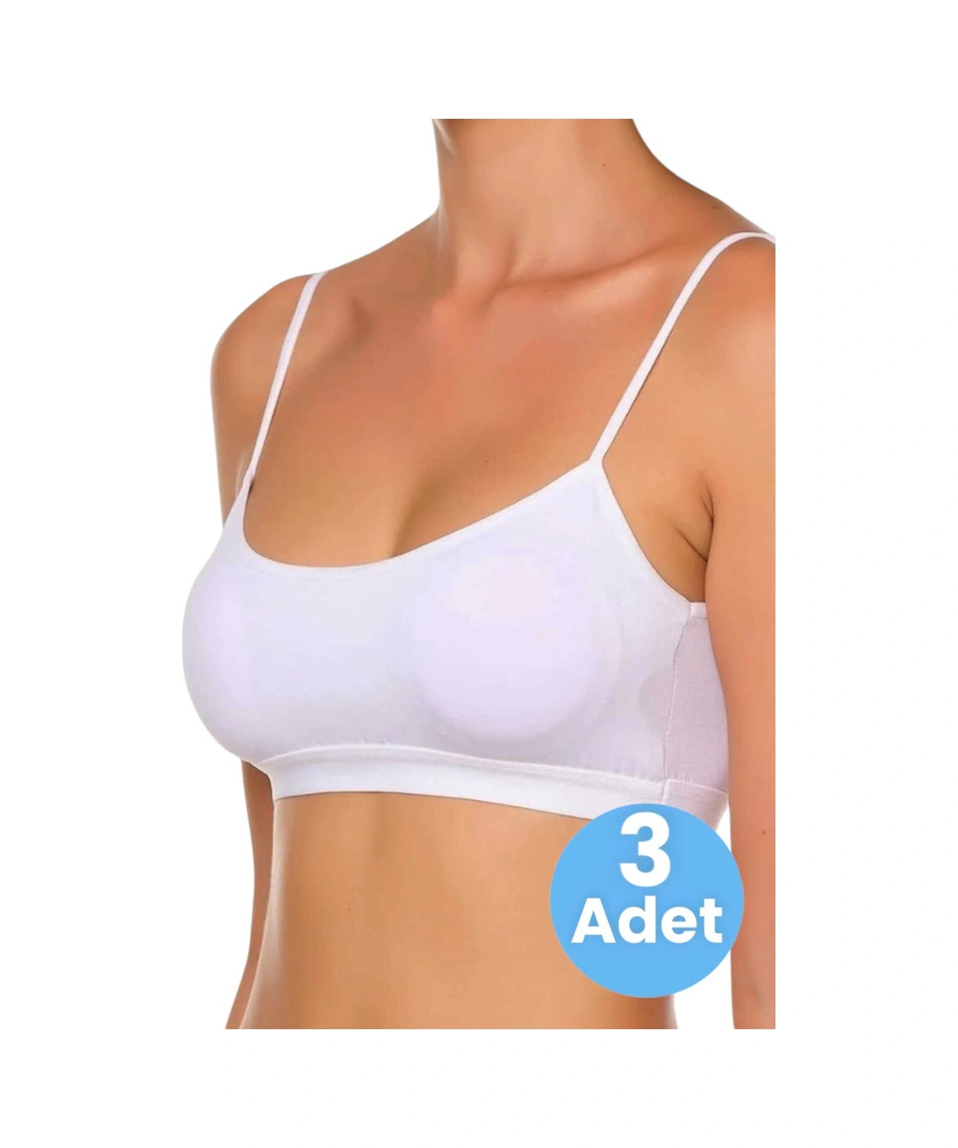Tezzgelsin Kadın İnce Askılı Pedli Büstiyer Yarım Atlet Sütyen 3'lü Set Beyaz