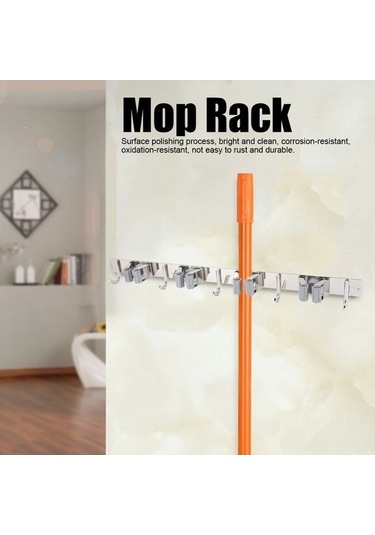 Besthome1 Paslanmaz Çelik 4 Böl. 5 Kanc. Duvara Mont. Paspas & Süpürge Askısı - Gri