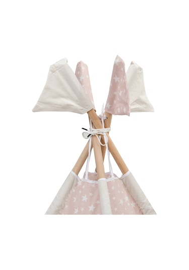 Exorbaby Lüks,büyük Boy,ahşap Ve Pamuklu Naturel Kumaş,toplanmaz,devrilmez,puf Minderli Oyun Çadırı Pembe