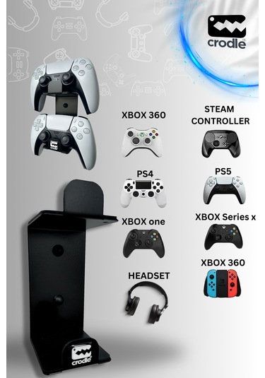 Duvara Monte Edilebilen Siyah Gaming Ps4 Ps5 Xbox Joystick Controller Tutucu Ve Kulaklık Standı