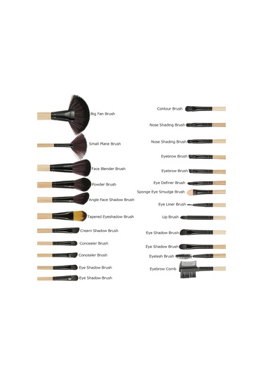 Wezone 24'lü Profesyonel Makyaj Fırçaları Seti - Farklı Görünümler İçin Çeşitli Şekiller Ve Boyutlar - Ahşap Kollü + Deri Çantası