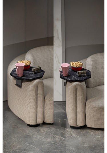 İkili Yan Sehpa Ayarlanabilir Tepsi Sekizgen Bendir