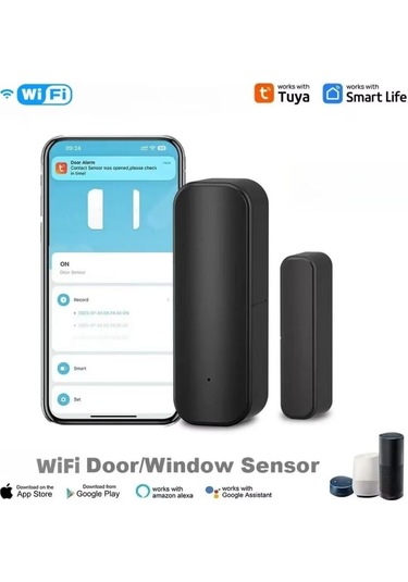Yunboo Ev Güvenliği Wifi Pencere-kapı Sensörü, Açılma-kapama Tespiti, Akıllı Uyarı, Siyah, 1 Adet Pil Hariç