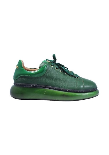 Poletto Hakiki Deri Yesıl Sneaker Düz 777 01 V2-2375 Yeşil