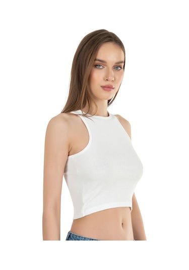 Kompedan Kadın Pamuklu Crop Fitilli Örme Atlet 26814-ekru Ekru