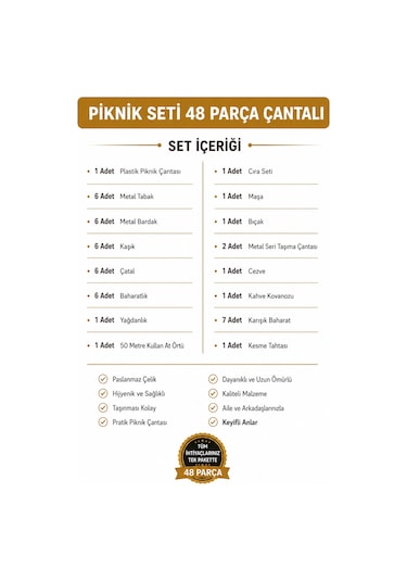 Çantalı Piknik Seti 48 Parça Çok Renkli