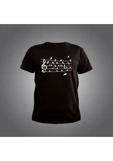 Herşey Nota Nota Kuş Siyah Tshirt 001
