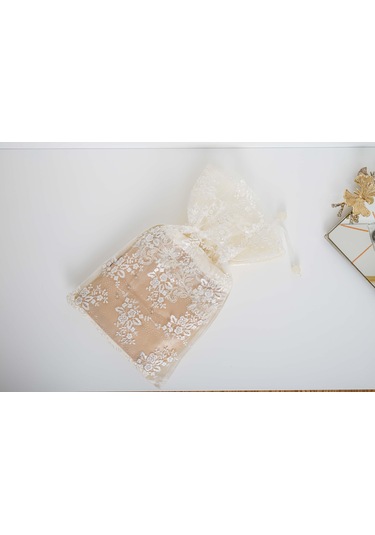 Finezza Roza Pamuk Taş işlemeli Dantel keseli Kreme Bej Havlu 50x90 cm  - 1379 KREM - BEJ