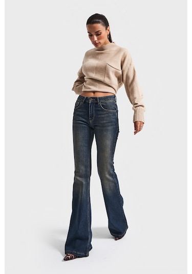 Itsbasic Kadın T.kot Rengi 2w5-8 Mid Rise Flare Fit İç Boy 83cm Esnek Kumaş Denim Jean
