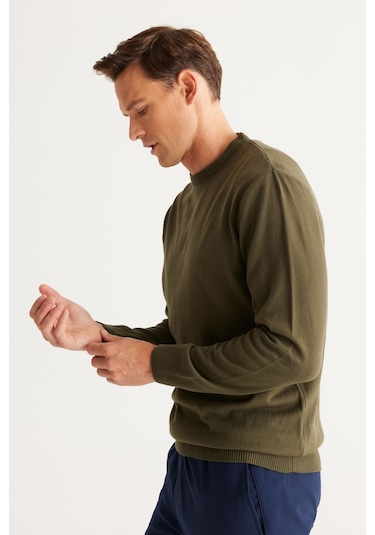 Altinyildiz Classics Erkek Haki Standart Fit Normal Kesim Bisiklet Yaka Triko 4A4923100001HAKXL Haki