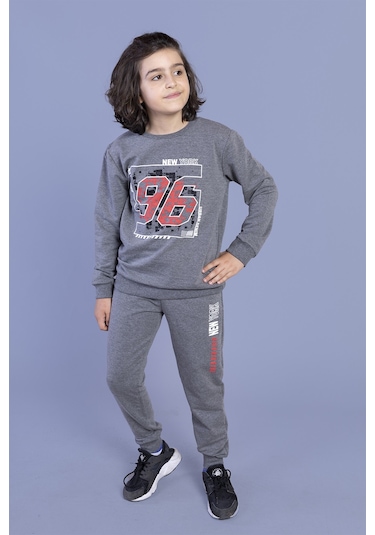 Toontoy Erkek Çocuk Baskılı Eşofman Takımı Antrasit Melanj