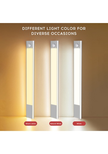 Dianziye 64 Led'li Pır Hareket Sensörlü Dolap Lambası - 3 Renk Tonu, Sürekli Aydınlatma Modu, 1500mah Şarj Edilebilir Batarya, Type-c, Manyetik Taban Gümüş