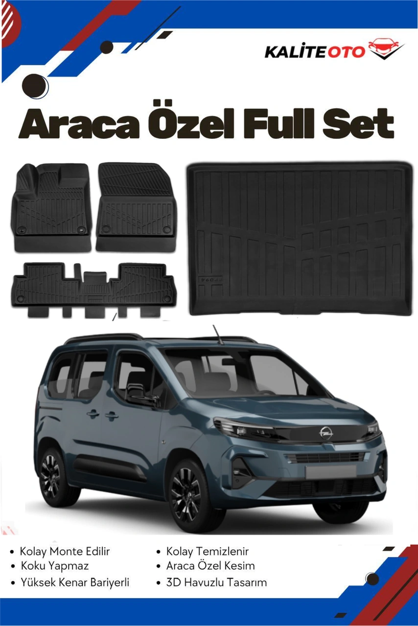 Opel Combo 2022 Model Yumuşak Paspas+bagaj Havuzu Seti