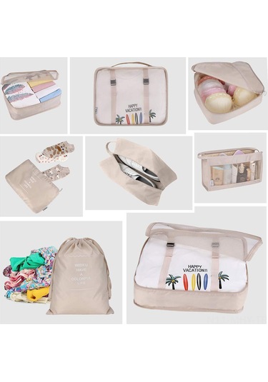 Monyee 9 Parça Polyester Organizer Seti: Seyahat & Ev İçin Kıyafet, Ayakkabı, Kozmetik Ve Elektronik Depolama Çantaları - Bej