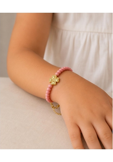 Pembe Kum Boncuk Yonca Çocuk Bileklik Çok Renkli