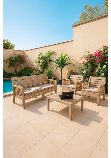Lara 3+1+1 S Bahçe Balkon Teras Oturma Grubu Minderli - Cappucino