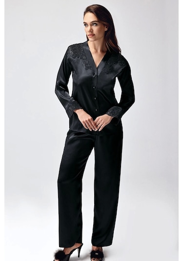Freshness 9950-pt Saten Dantel Detaylı Pijama Takımı - Siyah - M Siyah