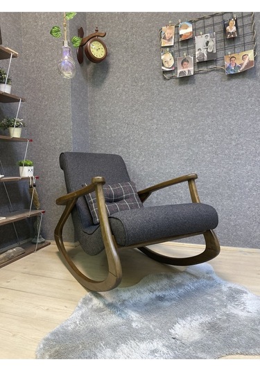 Asedia Ekol Dişbudak Ceviz Antrasit Sallanan Sandalye Berjer