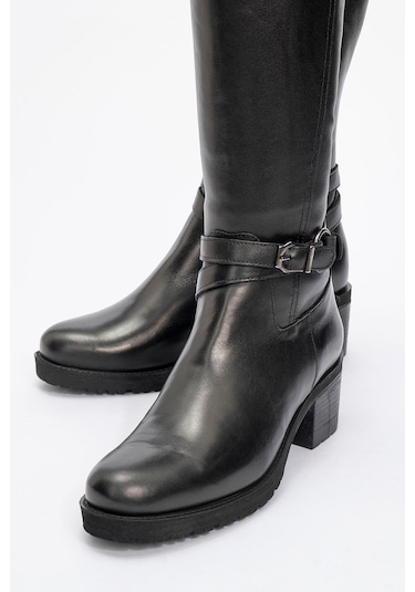 Kadın Yüksek Topuklu Fermuarlı Çizme Gerçek Deri Br 08029 Siyah Null Siyah