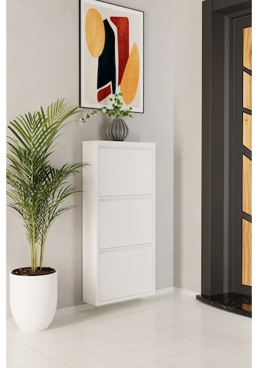 3 Kapaklı Metal Ayakkabılık Beyaz Beyaz