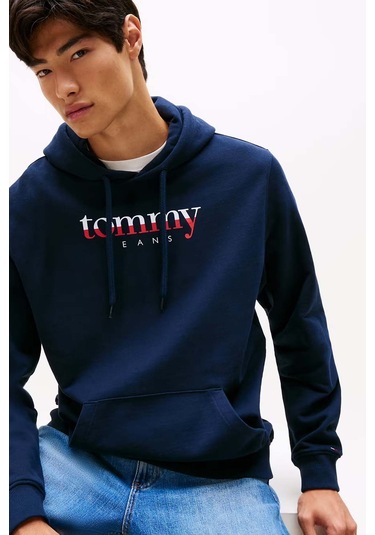 Erkek Linear Logo Hoodie Sweatshirt - Lacivert Dark Night Navy