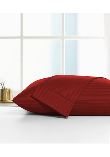 Caqqa Çizgili Saten 2 Adet 50x70 Cm Silver Bordo Yastık Kılıfı