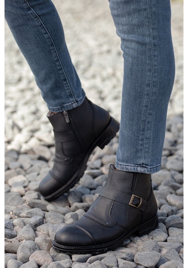 D804 Günlük Kürklü Soğuk Geçirmez Erkek Bot Siyah