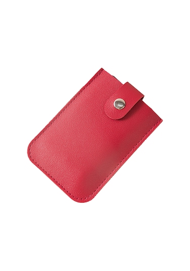 Kosona Kırmızı Pu Deri Gizli Çekmeli Kartlık - 5 Kartlık, Basit Erişim, Butonlu Kapanma, Hafif Ve Taşınabilir