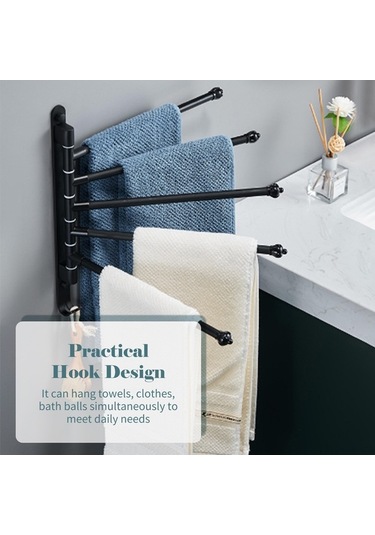 Novahub 4 Çubuklu Dönebilen Havlu Askısı, 30cm Siyah Alüminyum, Pratik Montaj, Banyo/yatak Odası İçin Siyah